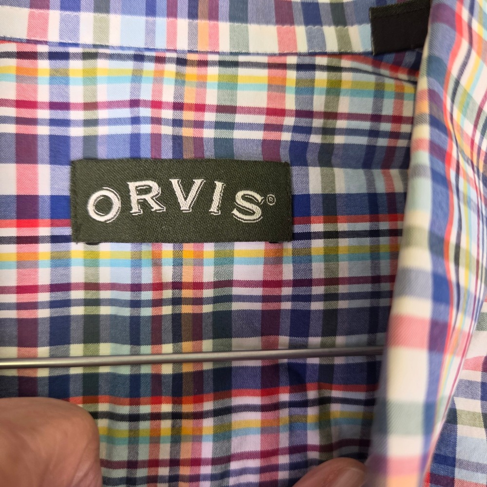 Orvis Mens Large Long Sleeve Button Down Plaid Shirt Multi-Color 4414